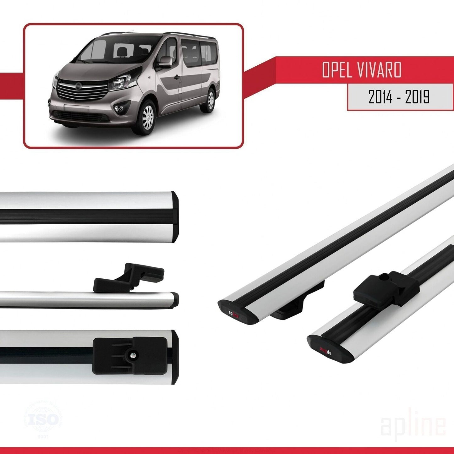 Compatible avec Opel Vivaro B 2014-2019 BASIC Model Barres de Toit Railing Porte-Bagages de Voiture Gris Aluminium 2 Barres