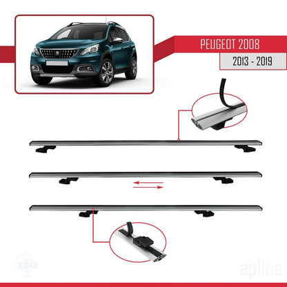 Compatible avec Peugeot 2008 (A94) 2013-2019 BASIC Model Barres de Toit Railing Porte-Bagages de Voiture Gris Aluminium 2 Barres