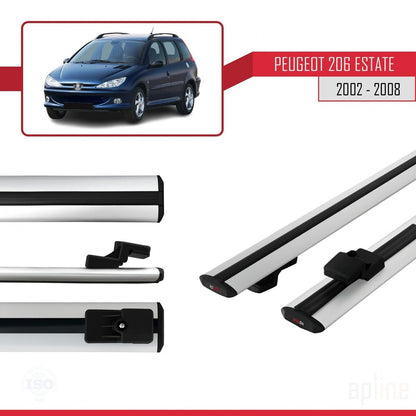 Compatible avec Peugeot 206 Break 2002-2008 BASIC Model Barres de Toit Railing Porte-Bagages de Voiture Gris Aluminium 2 Barres