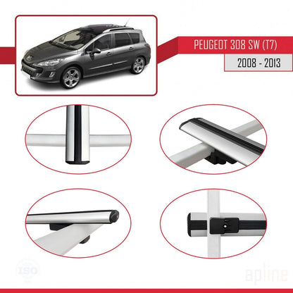 Compatible with Peugeot 308 (T7) SW 2008-2013 BASIC Model Car Roof Rack Cross Bar Grey Aluminium 2 Bars