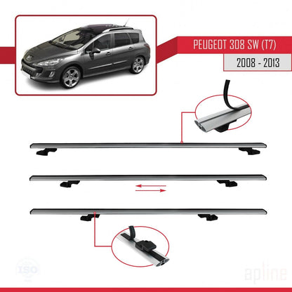 Compatible with Peugeot 308 (T7) SW 2008-2013 BASIC Model Car Roof Rack Cross Bar Grey Aluminium 2 Bars
