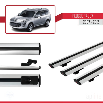 Compatible with Peugeot 4007 2007-2012 BASIC Model Car Roof Rack Cross Bar Grey Aluminium 3 Bars