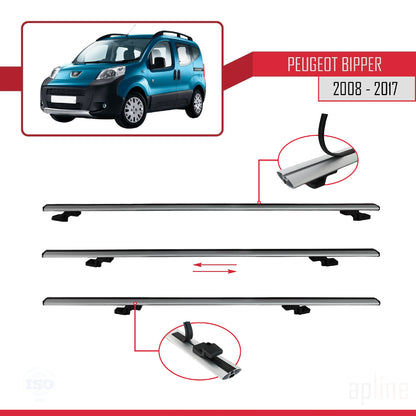 Compatible with Peugeot Bipper 2008-2017 BASIC Model Car Roof Rack Cross Bar Grey Aluminium 2 Bars