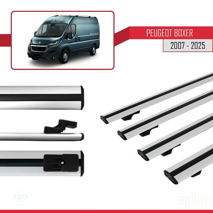 Compatible avec Peugeot Boxer 2 2007-2025 BASIC Model Barres de Toit Railing Porte-Bagages de Voiture Gris Aluminium 4 Barres