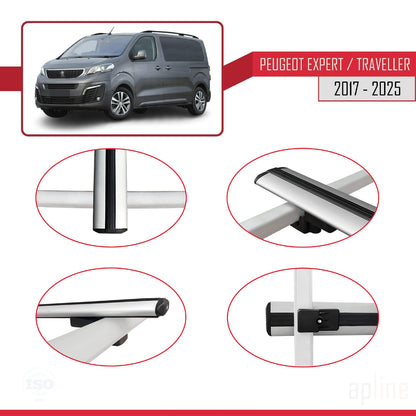 Compatible avec Peugeot Expert 3 Traveller 2017-2025 BASIC Model Barres de Toit Railing Porte-Bagages de Voiture Gris Aluminium 2 Barres