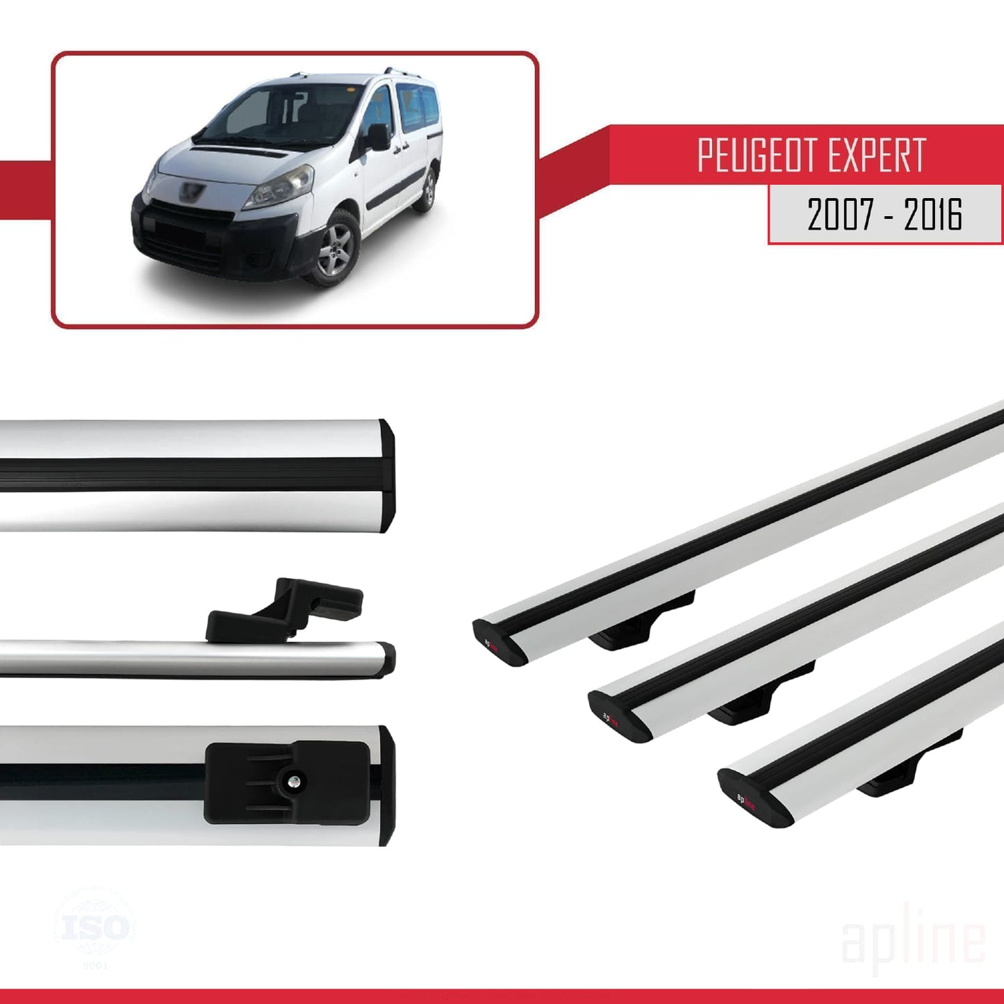 Compatible avec Peugeot Expert 2 2007-2016 BASIC Model Barres de Toit Railing Porte-Bagages de Voiture Gris Aluminium 3 Barres