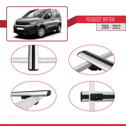 Compatible avec Peugeot Rifter 2019-2022 BASIC Model Barres de Toit Railing Porte-Bagages de Voiture Gris Aluminium 2 Barres