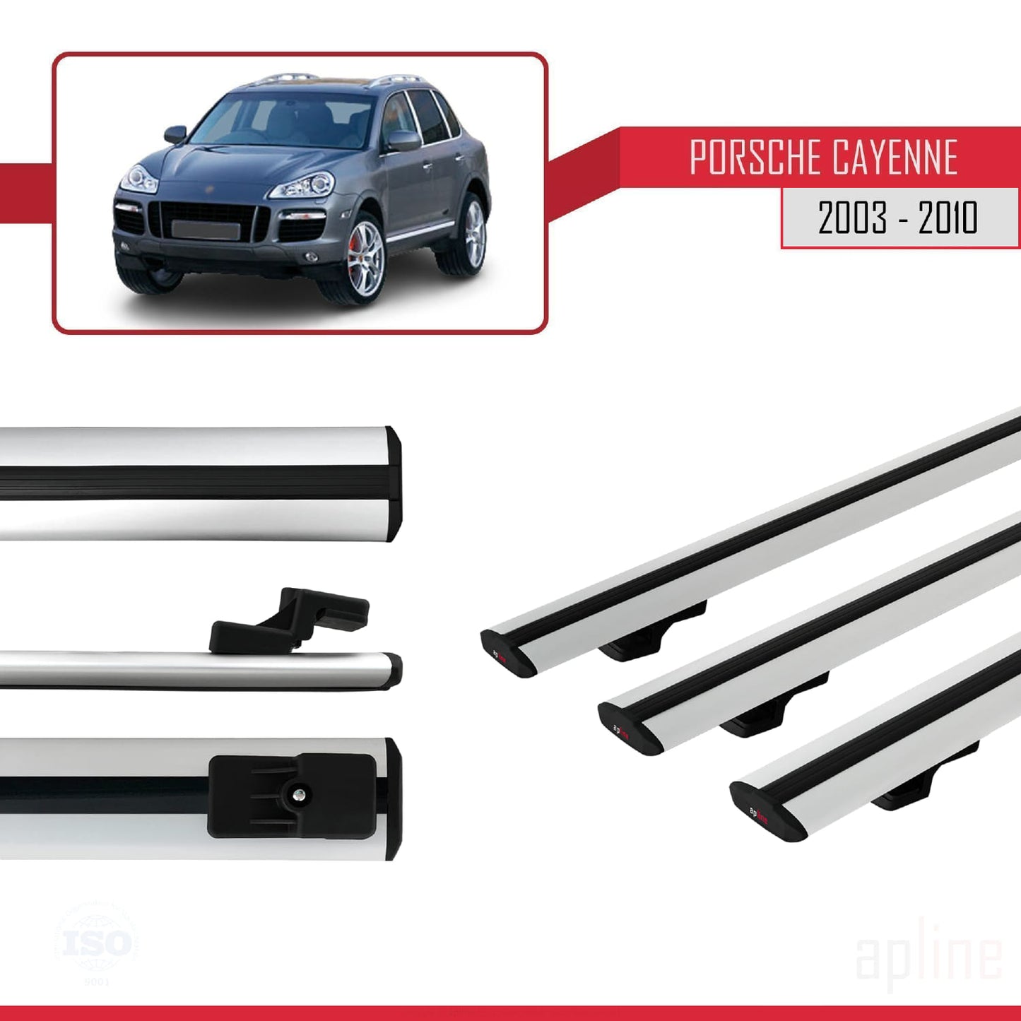 Compatible avec Porsche Cayenne (9PA) 2003-2010 BASIC Model Barres de Toit Railing Porte-Bagages de Voiture Gris Aluminium 3 Barres