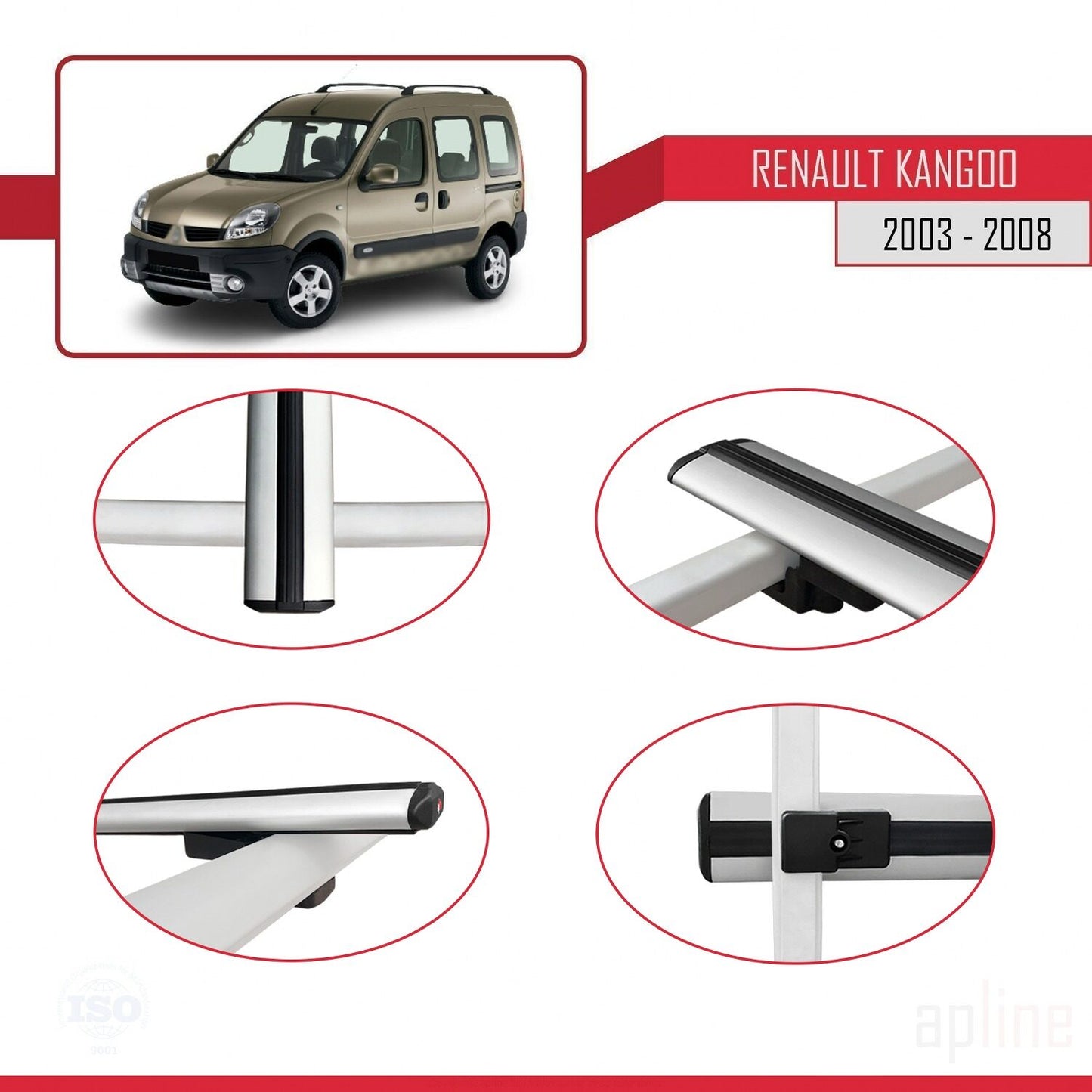 Compatible avec Renault Kangoo (X76) Post-Facelift 2003-2008 BASIC Model Barres de Toit Railing Porte-Bagages de Voiture Gris Aluminium 3 Barres