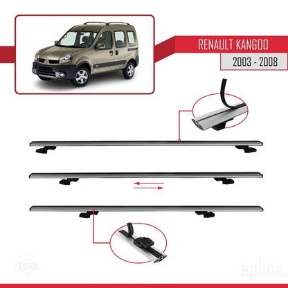 Compatible avec Renault Kangoo (X76) Post-Facelift 2003-2008 BASIC Model Barres de Toit Railing Porte-Bagages de Voiture Gris Aluminium 3 Barres