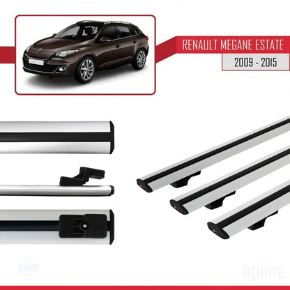 Compatible avec Renault Megane 3 ST 2009-2015 BASIC Model Barres de Toit Railing Porte-Bagages de Voiture Gris Aluminium 3 Barres