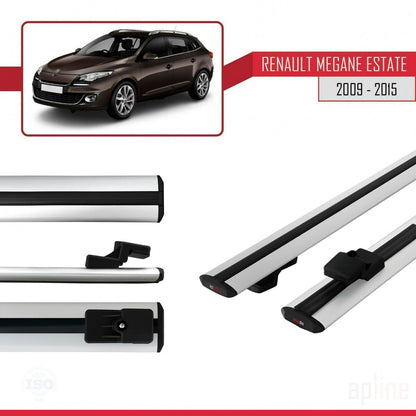 Compatible avec Renault Megane 3 ST 2009-2015 BASIC Model Barres de Toit Railing Porte-Bagages de Voiture Gris Aluminium 2 Barres