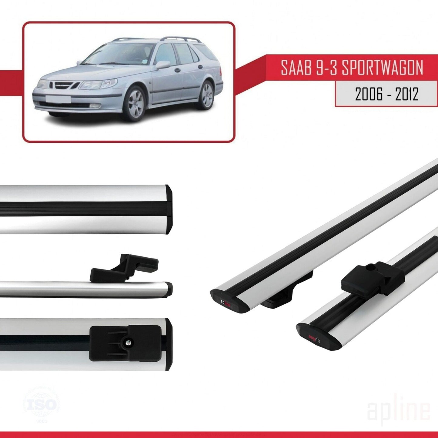 Compatible avec Saab 9-3 II Break 2006-2012 BASIC Model Barres de Toit Railing Porte-Bagages de Voiture Gris Aluminium 2 Barres