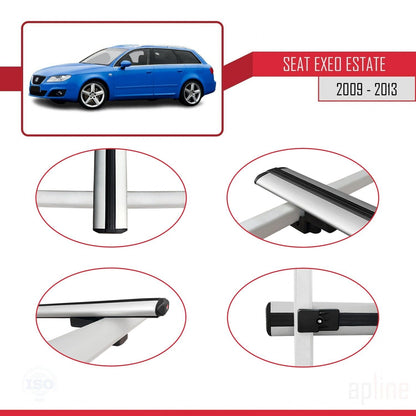 Compatible with Seat Exeo (3R9) ST 2009-2013 BASIC Model Car Roof Rack Cross Bar Grey Aluminium 3 Bars
