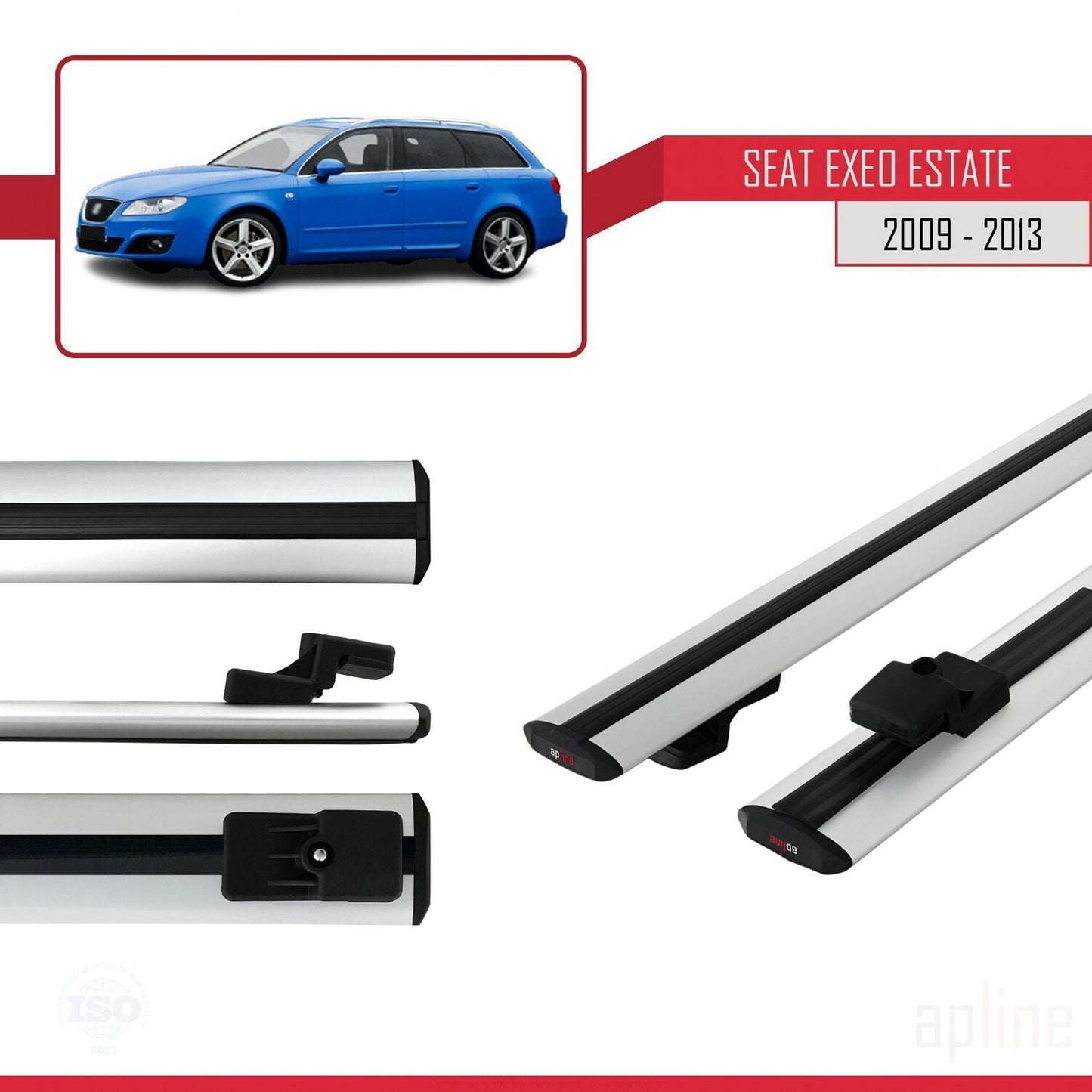 Compatible with Seat Exeo (3R9) ST 2009-2013 BASIC Model Car Roof Rack Cross Bar Grey Aluminium 2 Bars