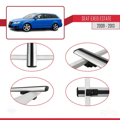 Compatible with Seat Exeo (3R9) ST 2009-2013 BASIC Model Car Roof Rack Cross Bar Grey Aluminium 2 Bars