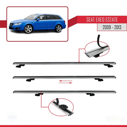 Compatible with Seat Exeo (3R9) ST 2009-2013 BASIC Model Car Roof Rack Cross Bar Grey Aluminium 2 Bars