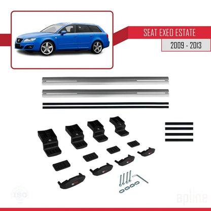 Compatible with Seat Exeo (3R9) ST 2009-2013 BASIC Model Car Roof Rack Cross Bar Grey Aluminium 2 Bars