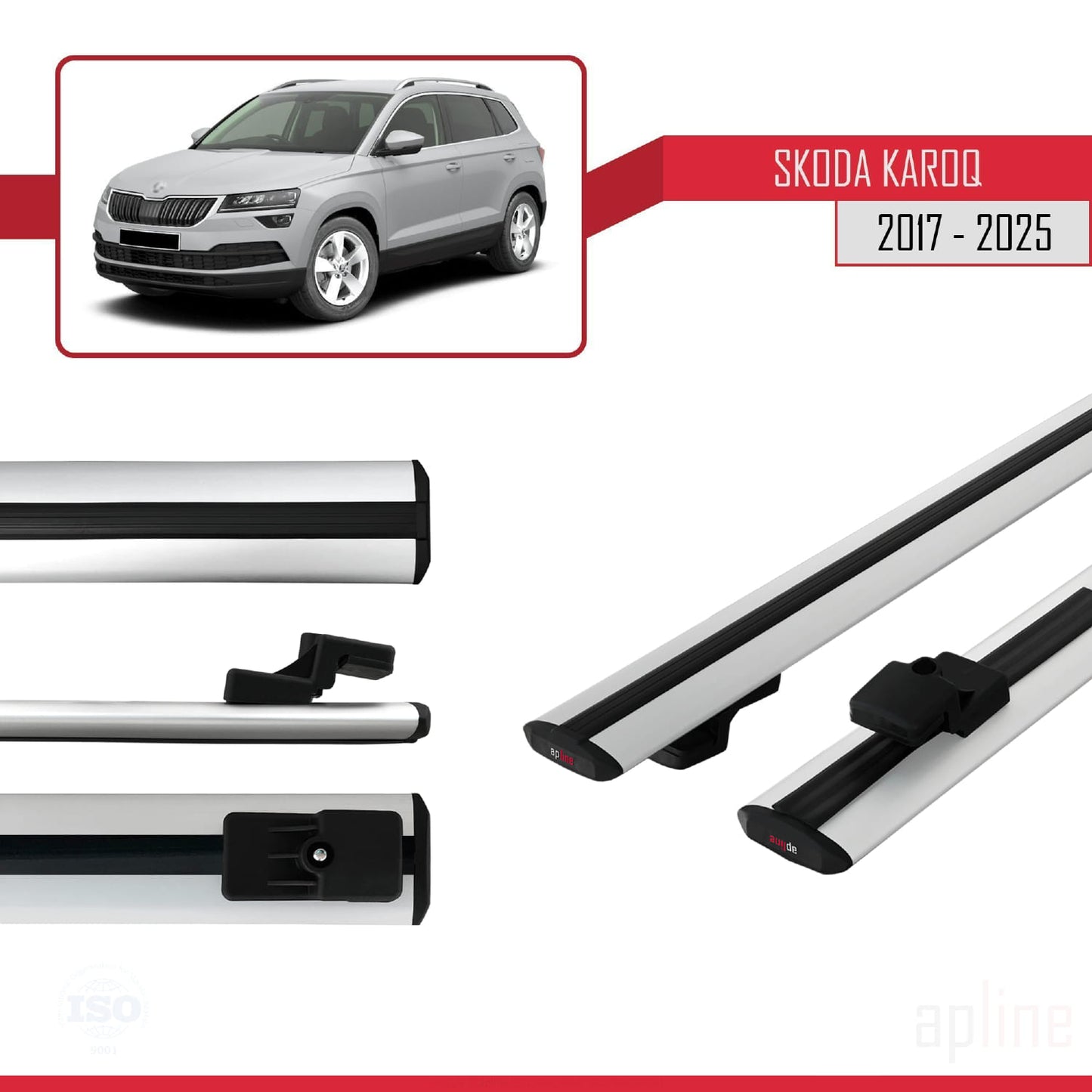 Compatible with Skoda Karoq 2017-2025 BASIC Model Car Roof Rack Cross Bar Grey Aluminium 2 Bars