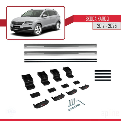 Compatible with Skoda Karoq 2017-2025 BASIC Model Car Roof Rack Cross Bar Grey Aluminium 2 Bars