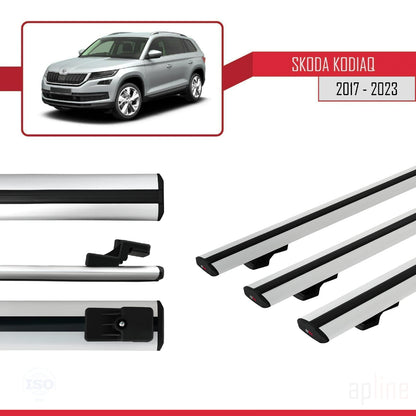 Compatible avec Skoda Kodiaq 2017-2023 BASIC Model Barres de Toit Railing Porte-Bagages de Voiture Gris Aluminium 3 Barres