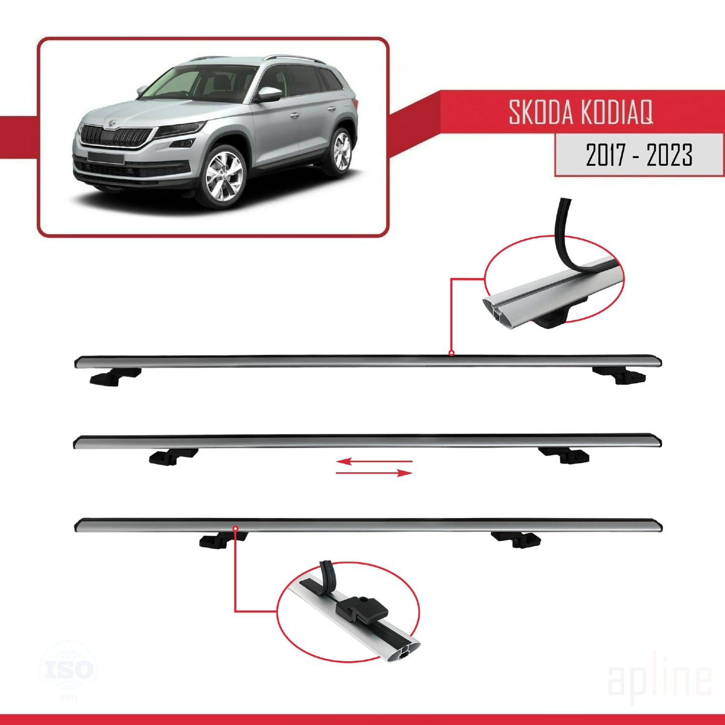 Compatible avec Skoda Kodiaq 2017-2023 BASIC Model Barres de Toit Railing Porte-Bagages de Voiture Gris Aluminium 3 Barres