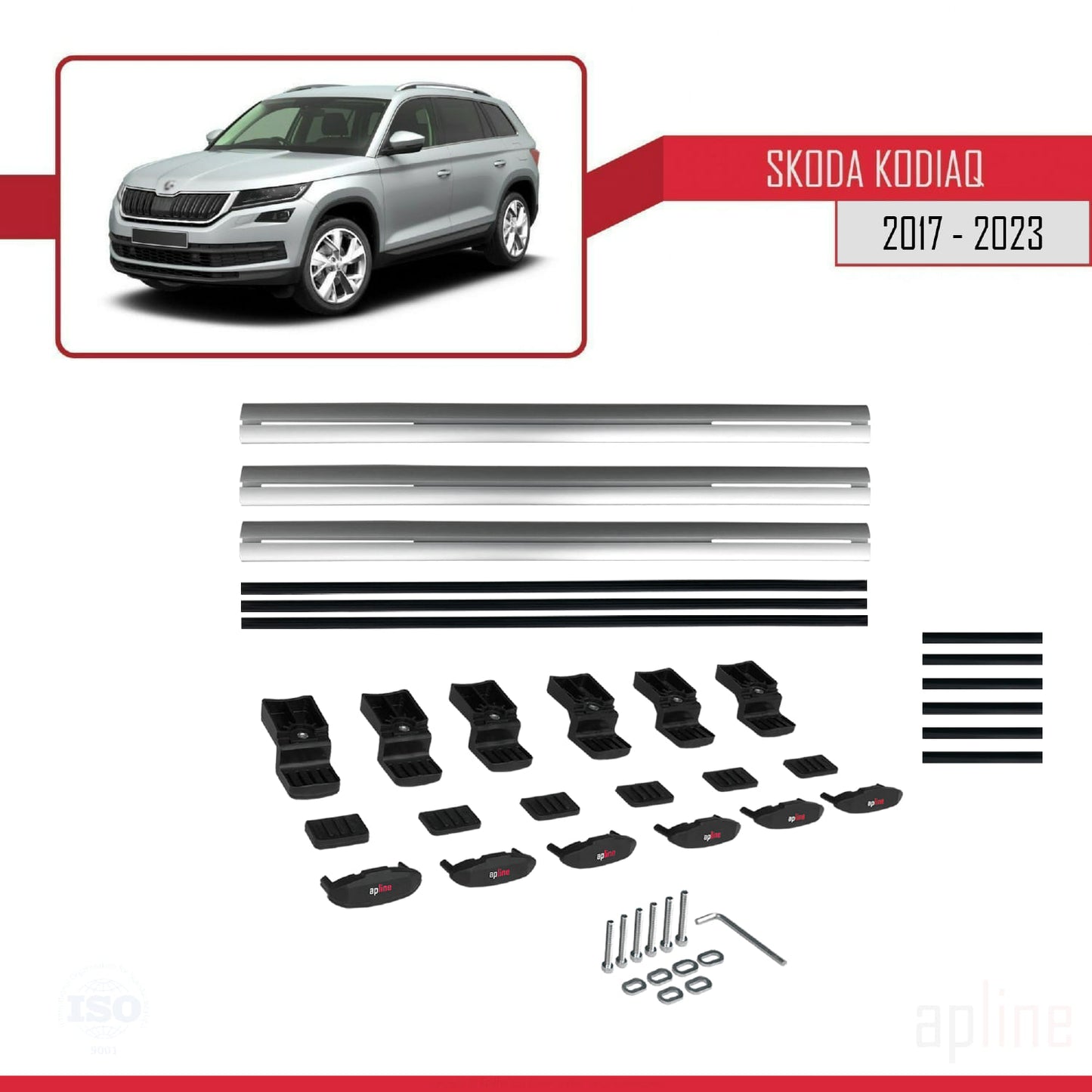 Compatible avec Skoda Kodiaq 2017-2023 BASIC Model Barres de Toit Railing Porte-Bagages de Voiture Gris Aluminium 3 Barres