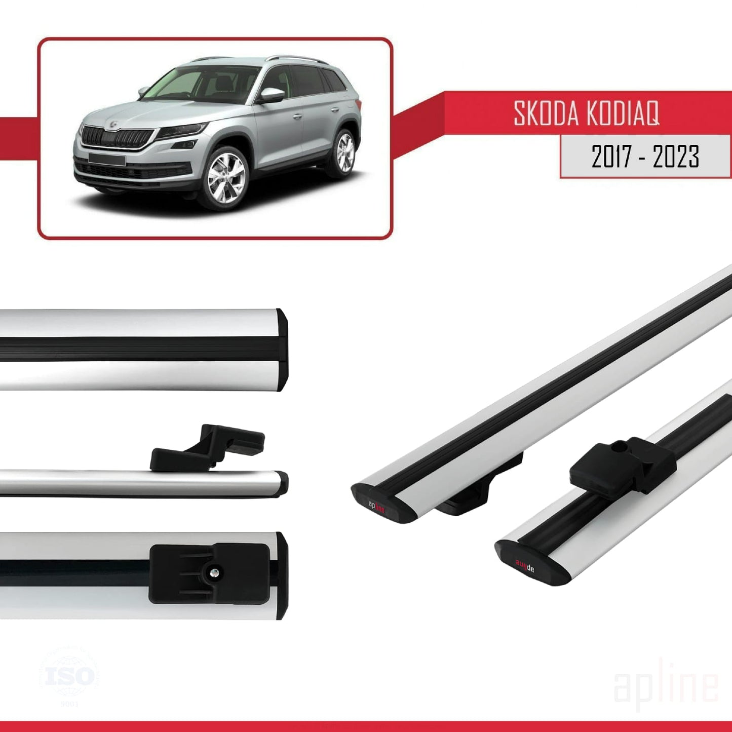 Compatible avec Skoda Kodiaq 2017-2023 BASIC Model Barres de Toit Railing Porte-Bagages de Voiture Gris Aluminium 2 Barres