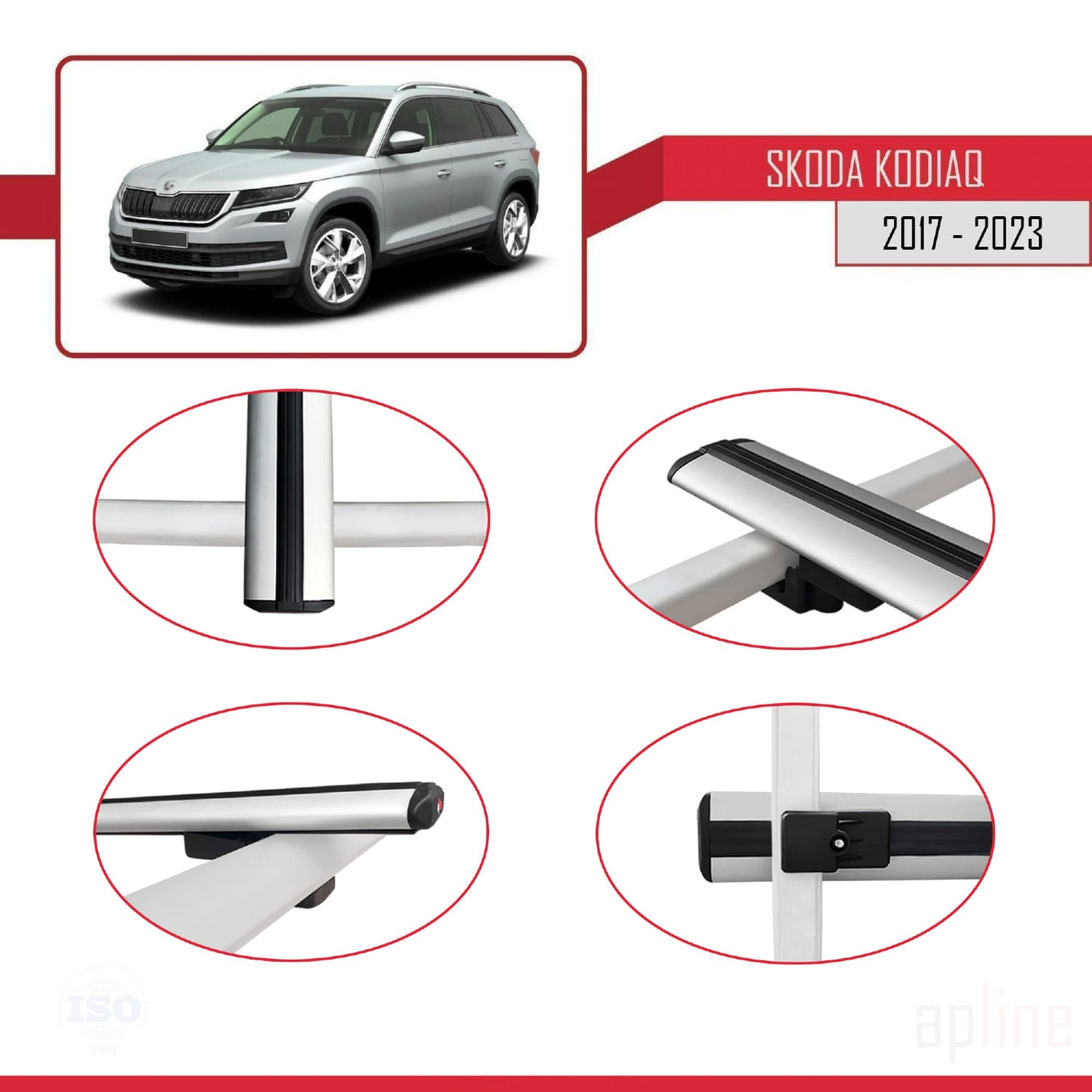 Compatible avec Skoda Kodiaq 2017-2023 BASIC Model Barres de Toit Railing Porte-Bagages de Voiture Gris Aluminium 2 Barres