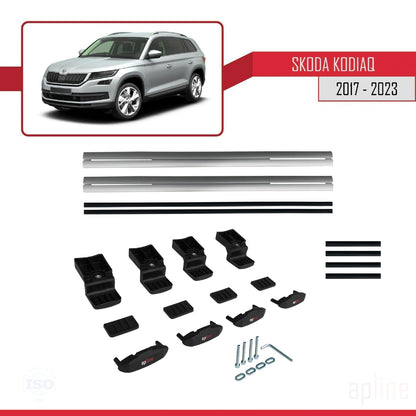 Compatible avec Skoda Kodiaq 2017-2023 BASIC Model Barres de Toit Railing Porte-Bagages de Voiture Gris Aluminium 2 Barres