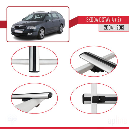 Compatible with Skoda Octavia 2 (1Z) 2004-2013 BASIC Model Car Roof Rack Cross Bar Grey Aluminium 3 Bars