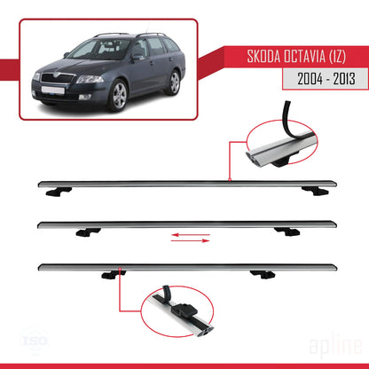 Compatible with Skoda Octavia 2 (1Z) 2004-2013 BASIC Model Car Roof Rack Cross Bar Grey Aluminium 3 Bars