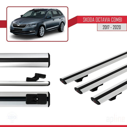 Compatible with Skoda Octavia 3 (5E) SW Post-Facelift 2017-2020 BASIC Model Car Roof Rack Cross Bar Grey Aluminium 3 Bars