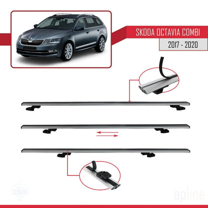 Compatible with Skoda Octavia 3 (5E) SW Post-Facelift 2017-2020 BASIC Model Car Roof Rack Cross Bar Grey Aluminium 3 Bars