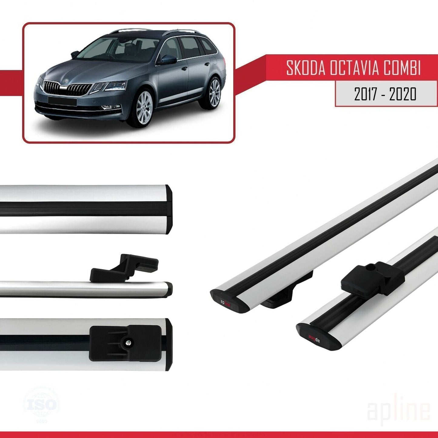 Compatible with Skoda Octavia 3 (5E) SW Post-Facelift 2017-2020 BASIC Model Car Roof Rack Cross Bar Grey Aluminium 2 Bars