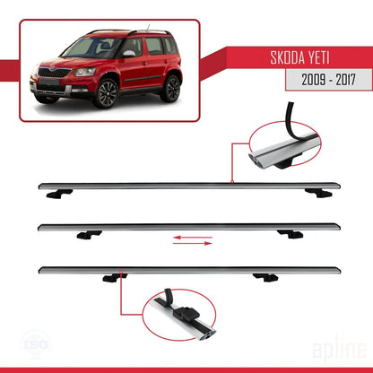 Compatible avec Skoda Yeti 2009-2017  BASIC Model Barres de Toit Railing Porte-Bagages de Voiture Gris Aluminium 3 Barres