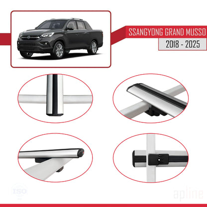 Compatible avec Ssangyong Grand Musso 2018-2025 BASIC Model Barres de Toit Railing Porte-Bagages de Voiture Gris Aluminium 3 Barres