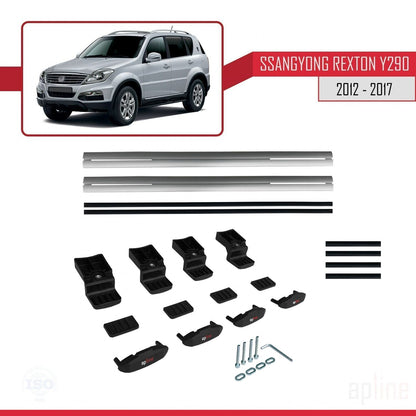 Compatible avec Ssangyong Rexton (Y290) 2012-2017 BASIC Model Barres de Toit Railing Porte-Bagages de Voiture Gris Aluminium 2 Barres