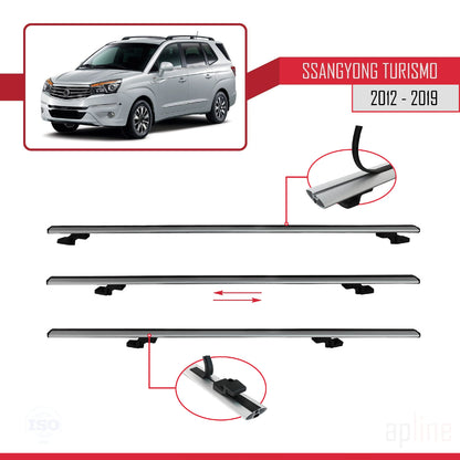 Compatible avec Ssangyong Turismo 2012-2019 BASIC Model Barres de Toit Railing Porte-Bagages de Voiture Gris Aluminium 2 Barres