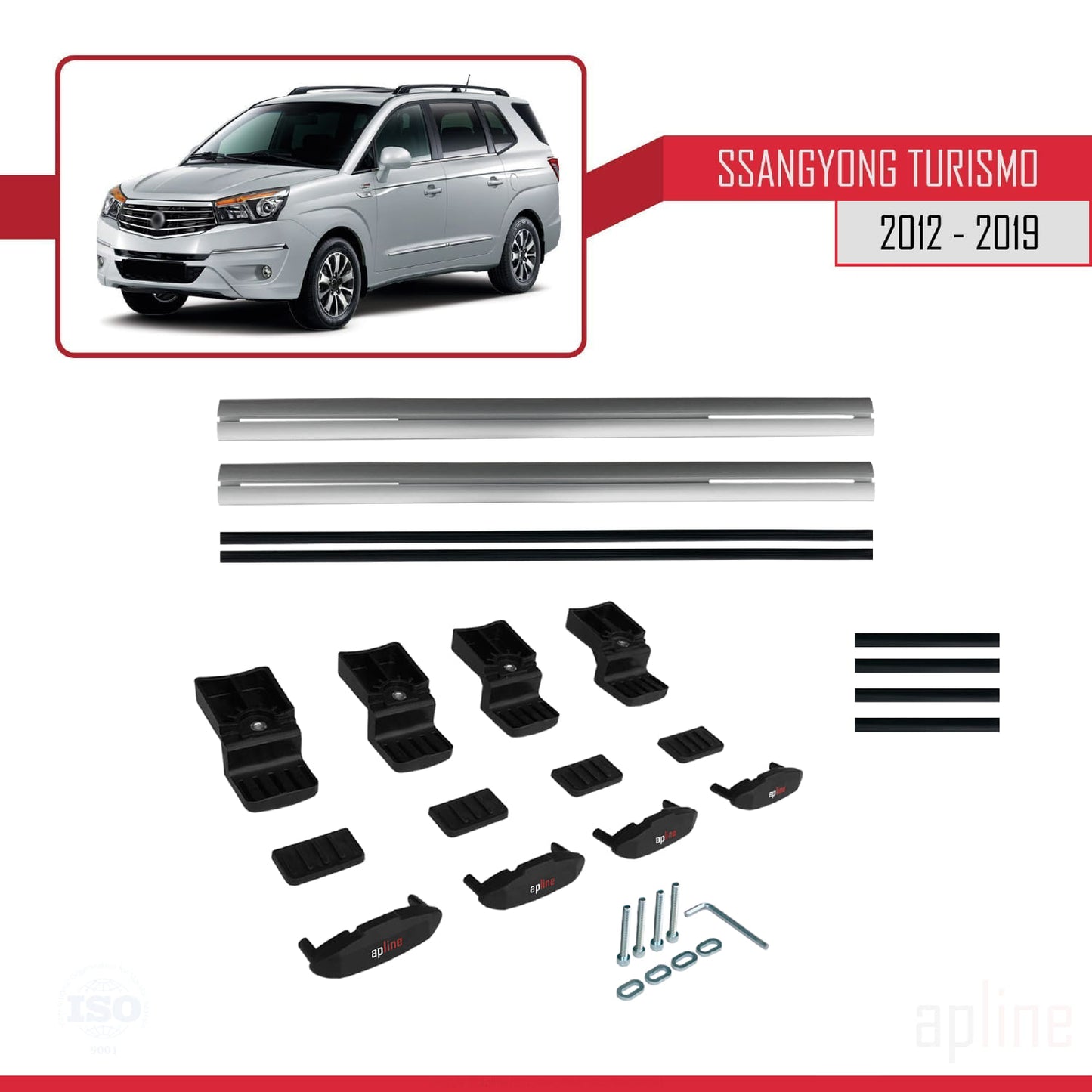 Compatible avec Ssangyong Turismo 2012-2019 BASIC Model Barres de Toit Railing Porte-Bagages de Voiture Gris Aluminium 2 Barres