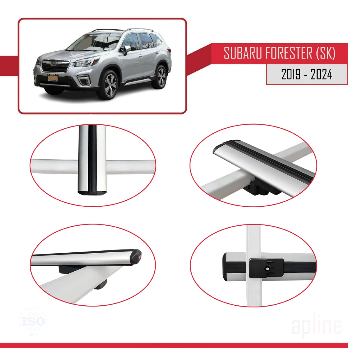 Compatible avec Subaru Forester 5 (SK) 2019-2024 BASIC Model Barres de Toit Railing Porte-Bagages de Voiture Gris Aluminium 3 Barres