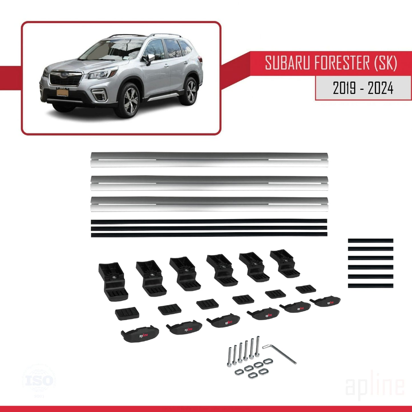 Compatible avec Subaru Forester 5 (SK) 2019-2024 BASIC Model Barres de Toit Railing Porte-Bagages de Voiture Gris Aluminium 3 Barres