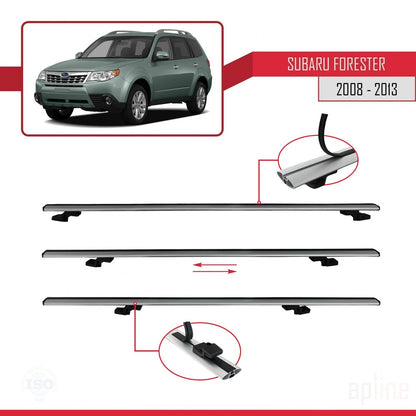 Compatible avec Subaru Forester 3 (SH) 2008-2013 BASIC Model Barres de Toit Railing Porte-Bagages de Voiture Gris Aluminium 2 Barres