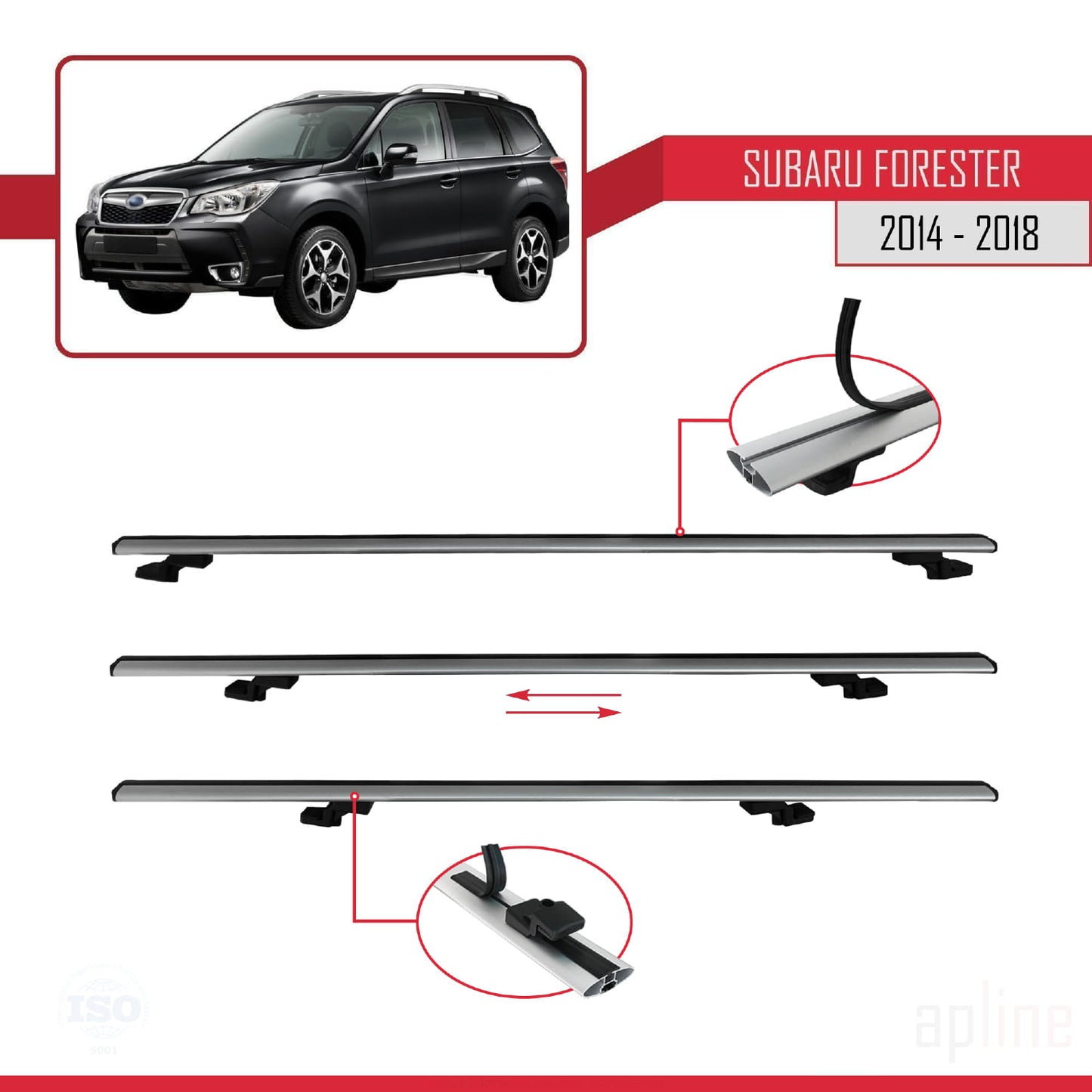 Compatible avec Subaru Forester 4 (SJ) 2014-2018 BASIC Model Barres de Toit Railing Porte-Bagages de Voiture Gris Aluminium 2 Barres