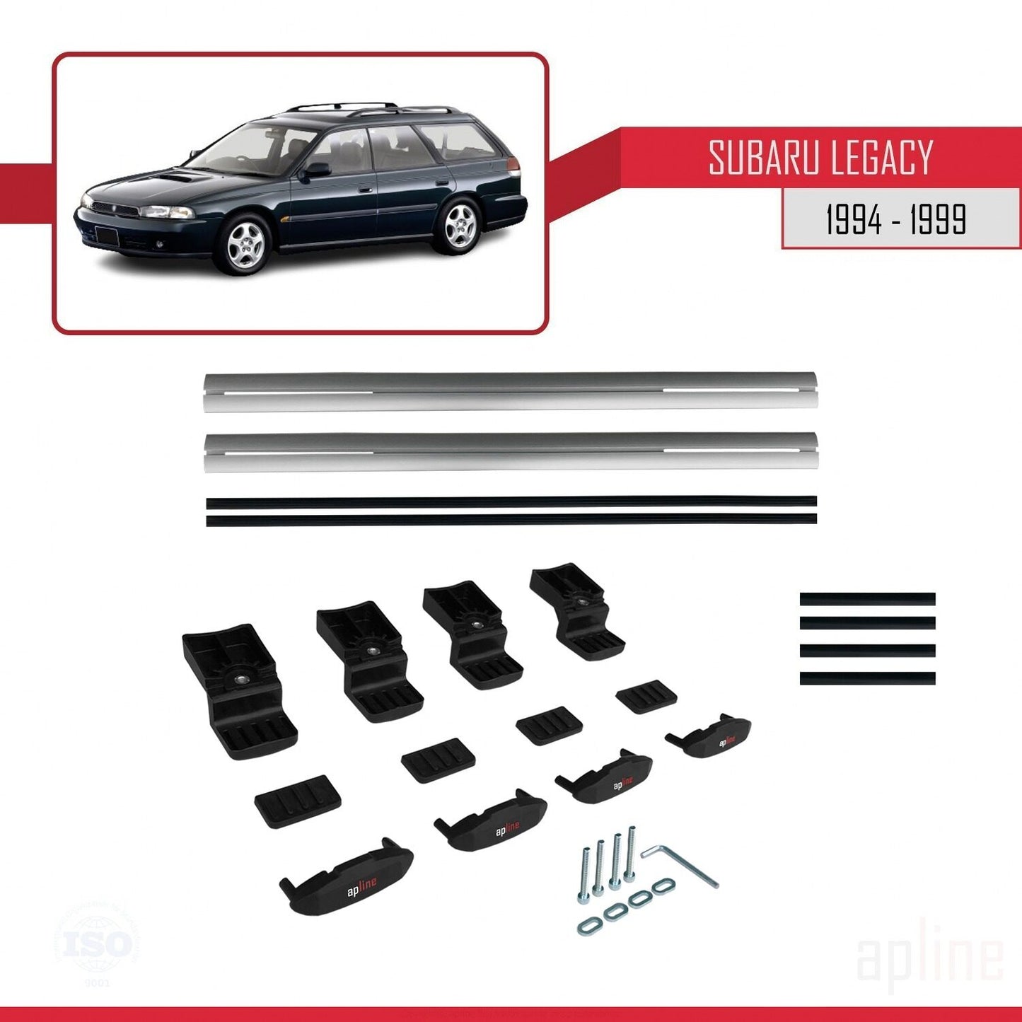 Compatible avec Subaru Legacy 2 (BD) 1994-1999 BASIC Model Barres de Toit Railing Porte-Bagages de Voiture Gris Aluminium 2 Barres