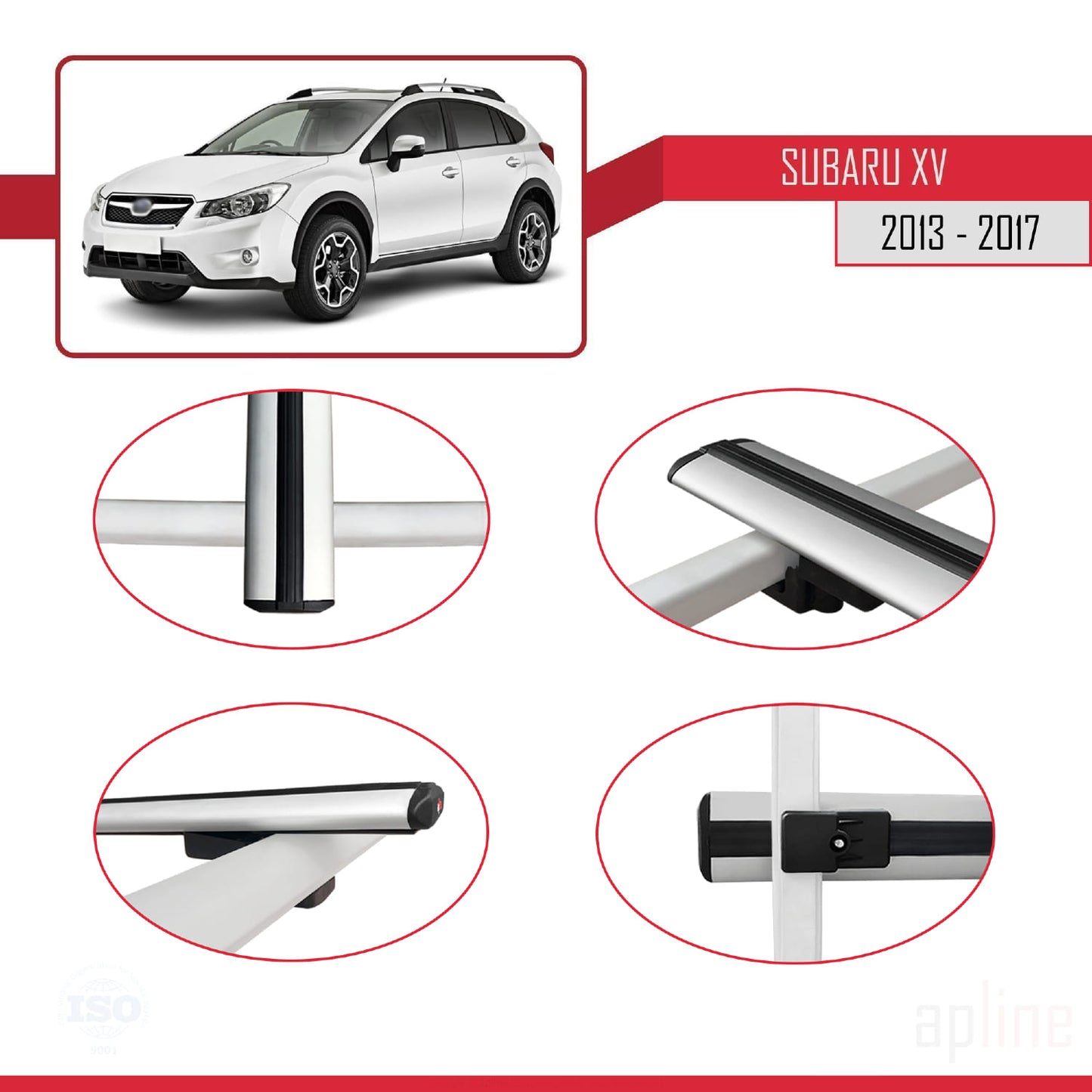 Compatible avec Subaru XV 2013-2017 BASIC Model Barres de Toit Railing Porte-Bagages de Voiture Gris Aluminium 3 Barres