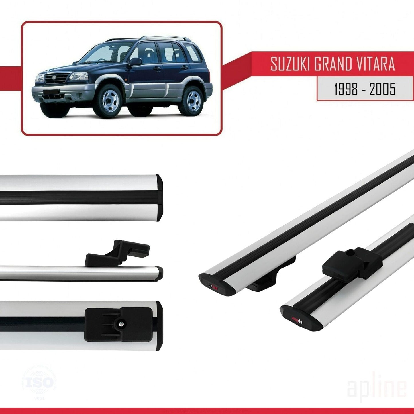 Compatible avec Suzuki Grand Vitara (FT) 1998-2005 BASIC Model Barres de Toit Railing Porte-Bagages de Voiture Gris Aluminium 2 Barres