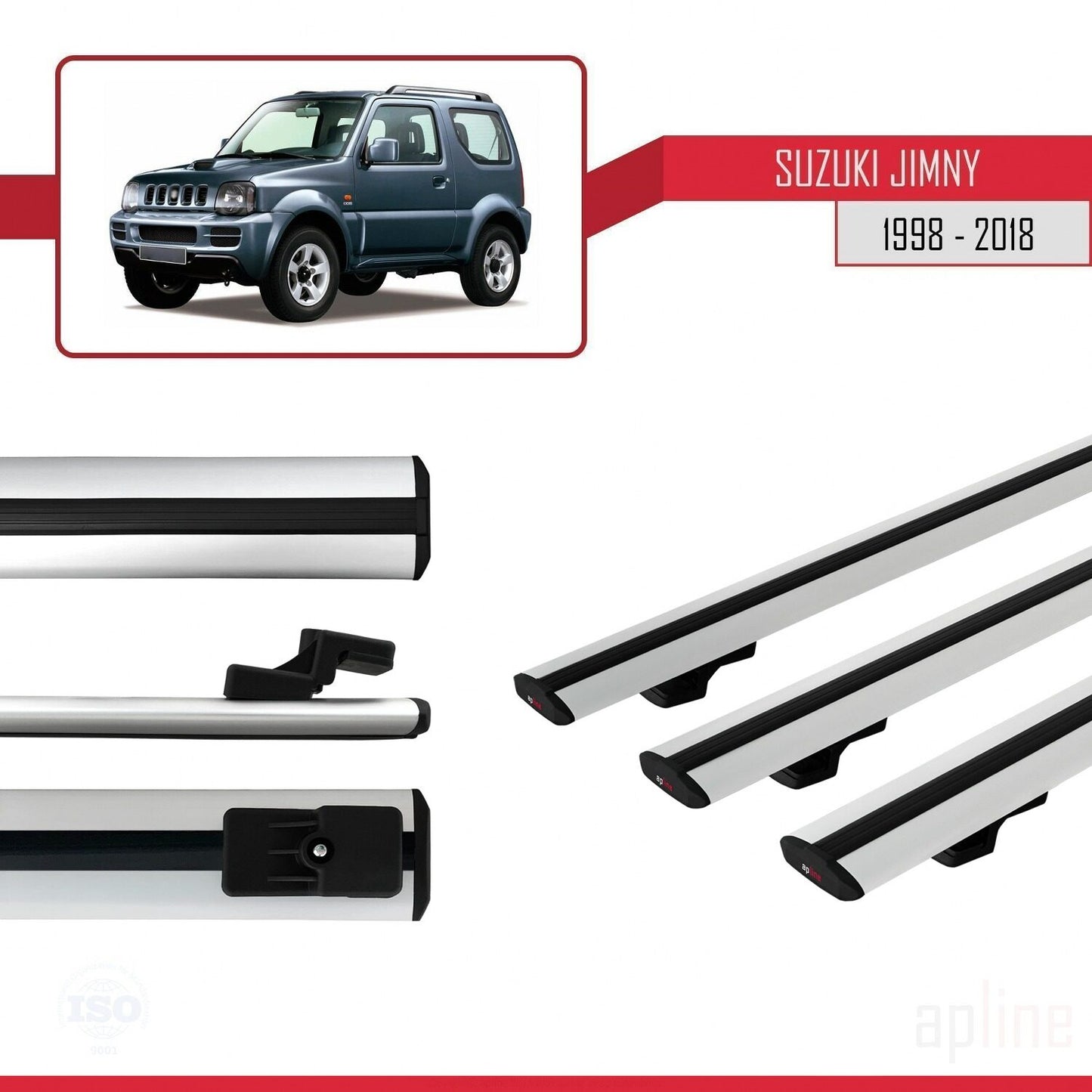Compatible avec Suzuki Jimny 3 1998-2018 BASIC Model Barres de Toit Railing Porte-Bagages de Voiture Gris Aluminium 3 Barres