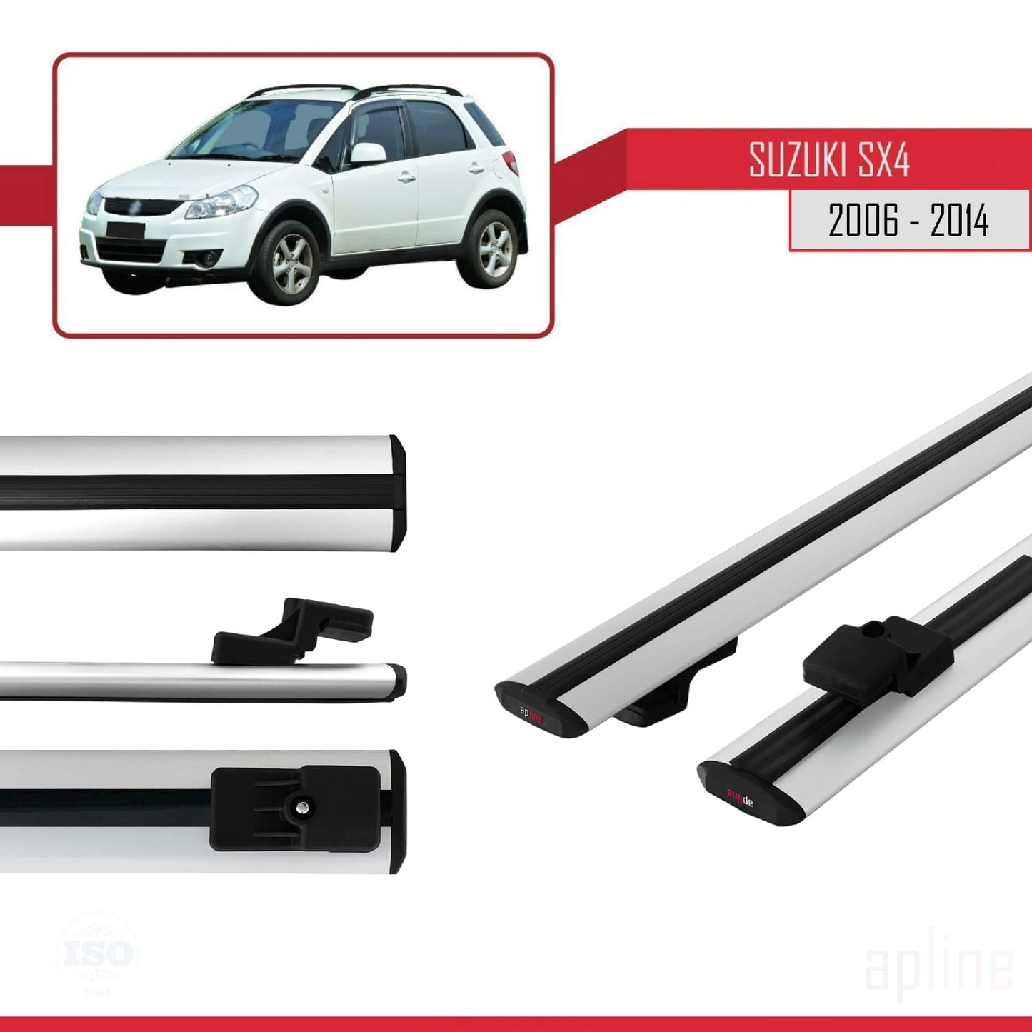 Compatible avec Suzuki SX4 II (JY) 2006-2014 BASIC Model Barres de Toit Railing Porte-Bagages de Voiture Gris Aluminium 2 Barres