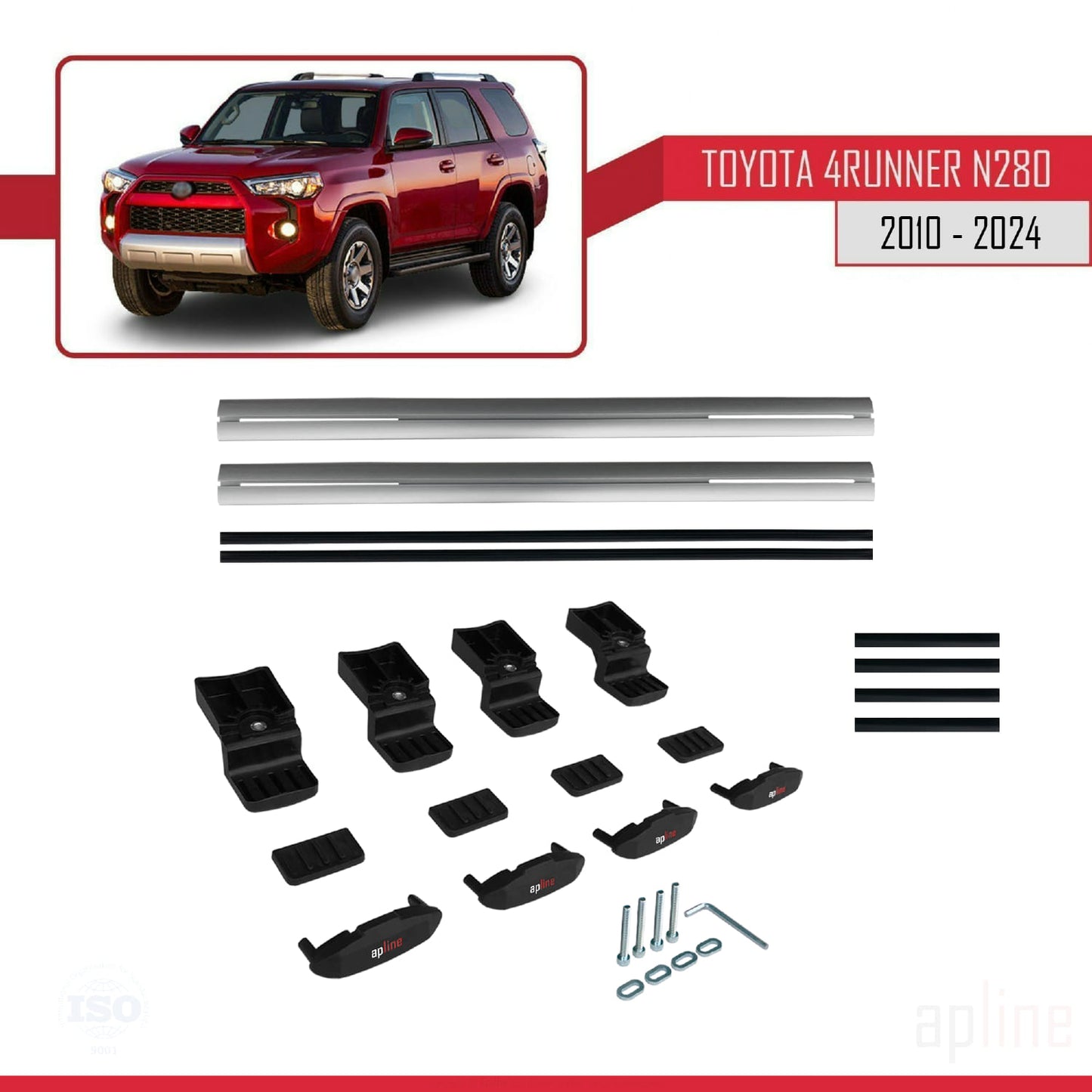 Compatible avec Toyota 4Runner (N280) 2010-2024 BASIC Model Barres de Toit Railing Porte-Bagages de Voiture Gris Aluminium 2 Barres